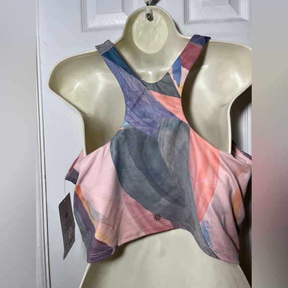 Athleta Conscious Crop Sport Bra Cup 1X D-DD Orchid Pink Watercolor Print - Picture 3 of 9